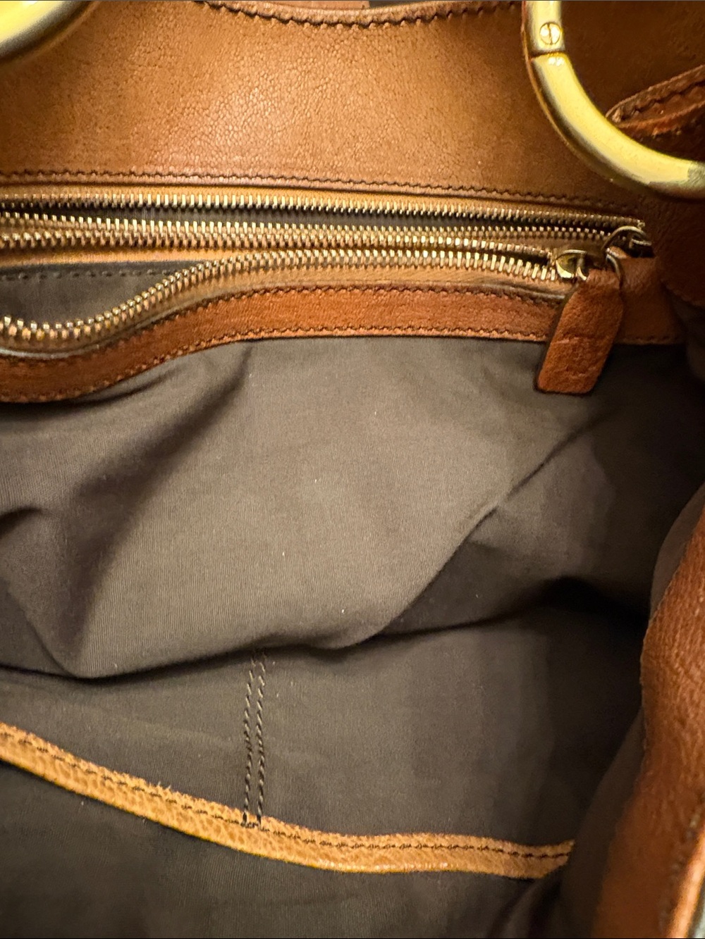 Tod's PEGGY Hobo Brown Grained look Leather Satchel with Gold Hardware - Picture 11 of 17